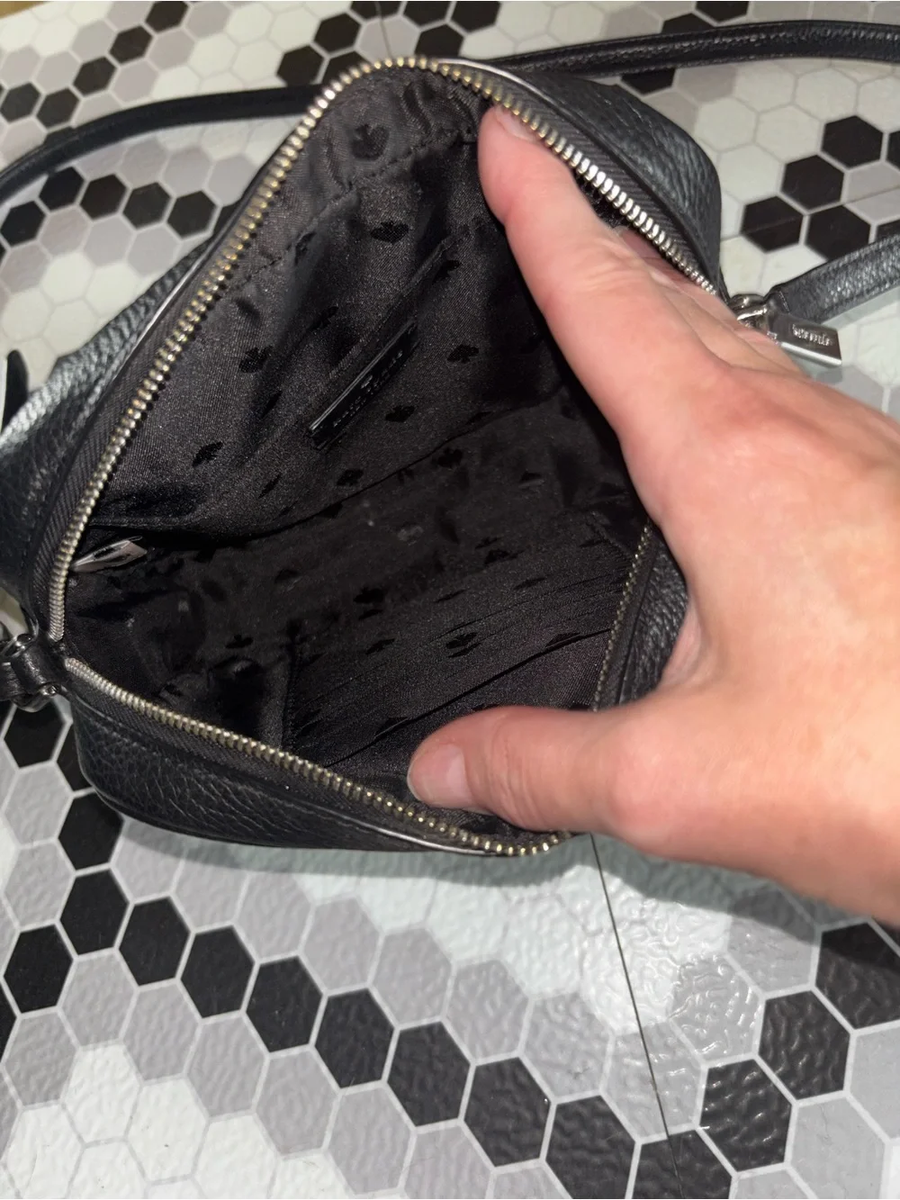 kate spade New York Glitter On Mini Camera Crossbody Bag Black Silver